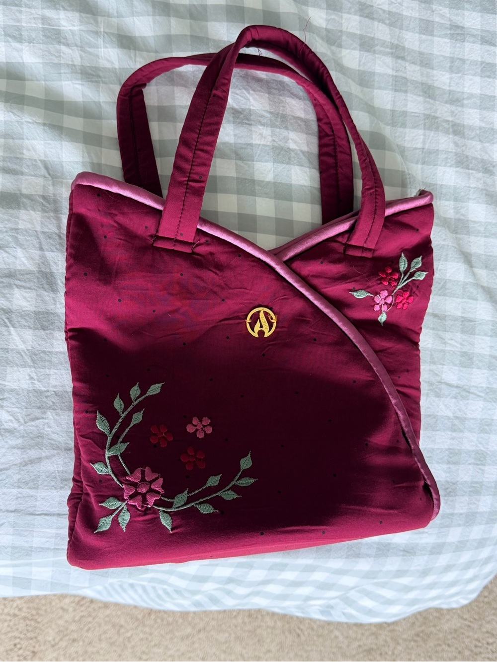 Embroidered Burgundy Women's Tote Bag